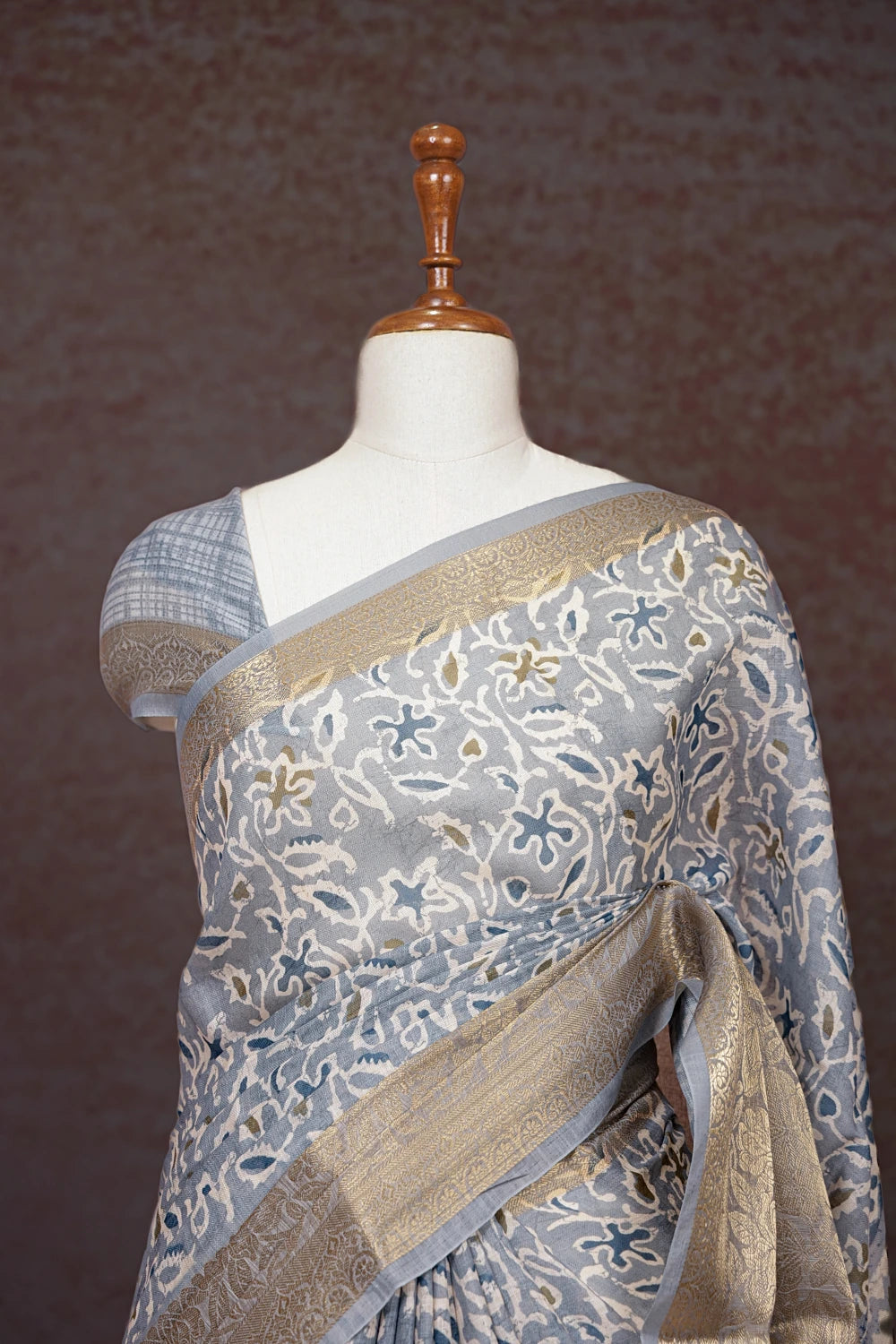 Ash Semi Linen Saree
