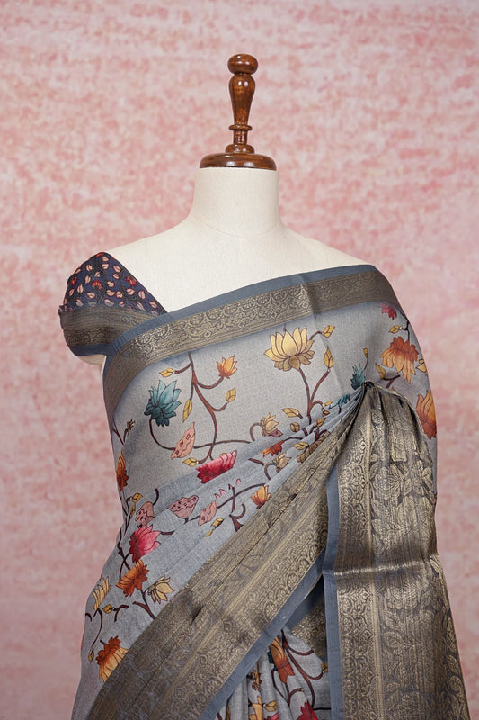 Ash Semi Linen Saree