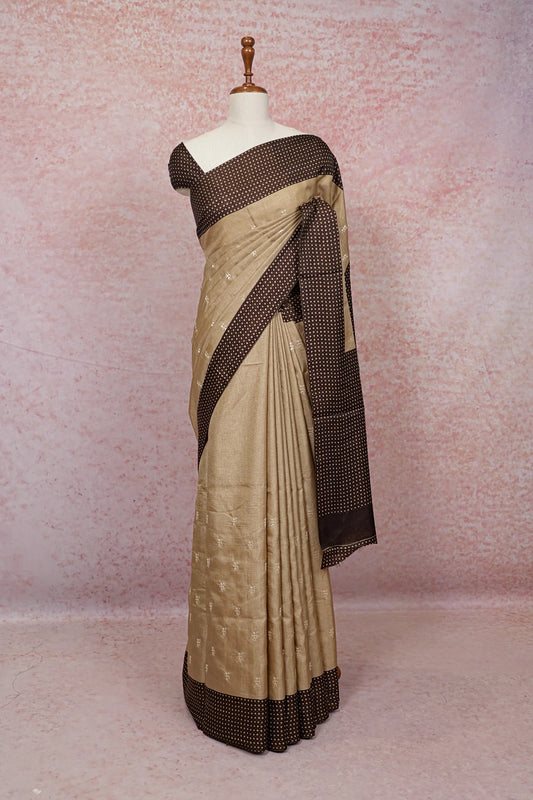 Beige Semi Tussar Saree