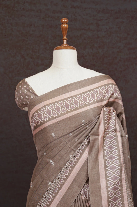 Taupe Color Semi Tussar Saree - Seematti