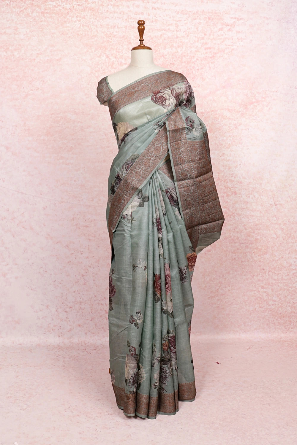 Pastel Green Tussar Silk Saree