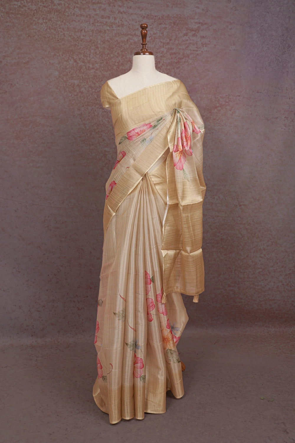 Cream Semi Organza Saree