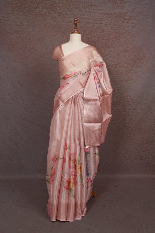 Light Peach Semi Tussar Saree