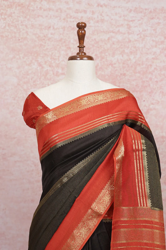 Black Banarsi Silk Saree - Seematti