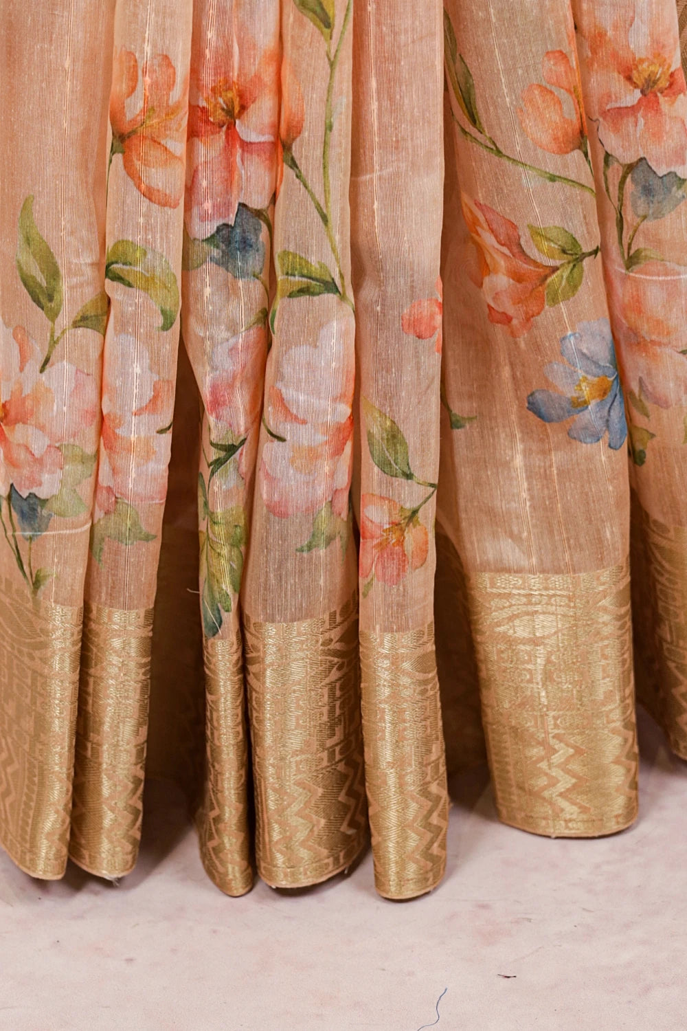 Light Peach Semi Jute Saree