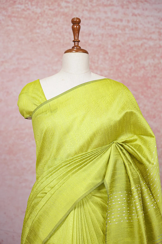 Lemon Green Semi Tussar Saree