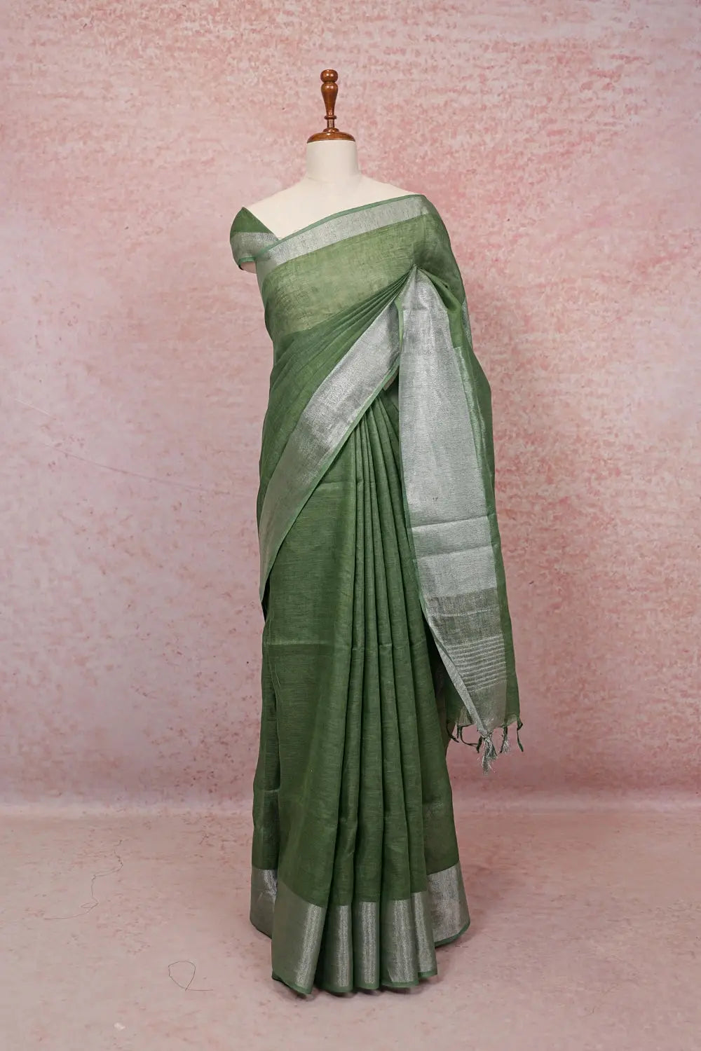 Light Green Semi Linen Saree