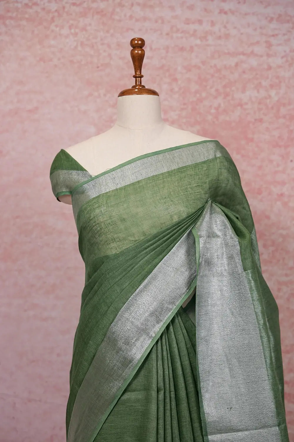 Light Green Semi Linen Saree