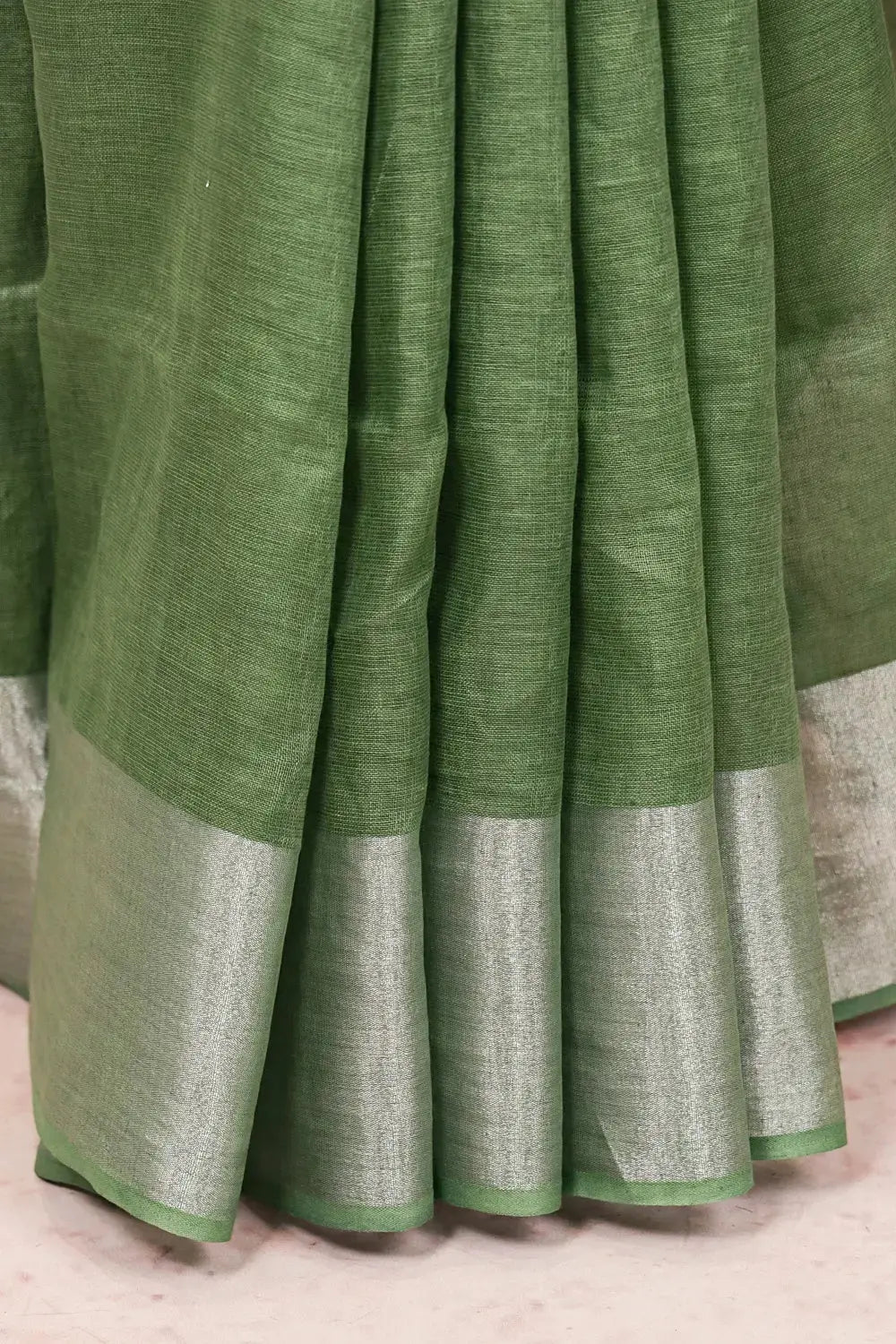 Light Green Semi Linen Saree