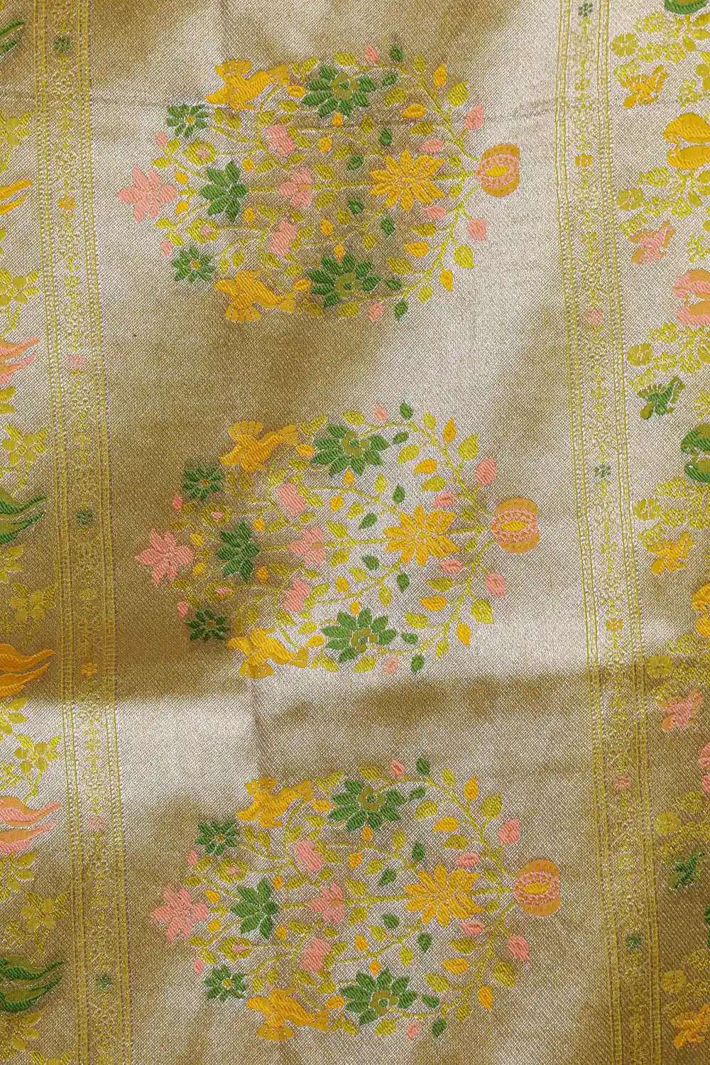 Lemon Yellow Semi Banarasi Saree