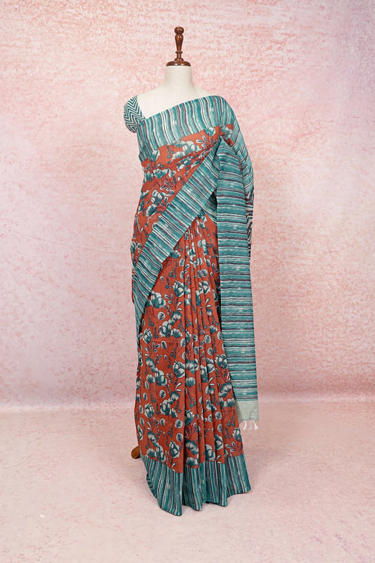 Orange Cotton Saree