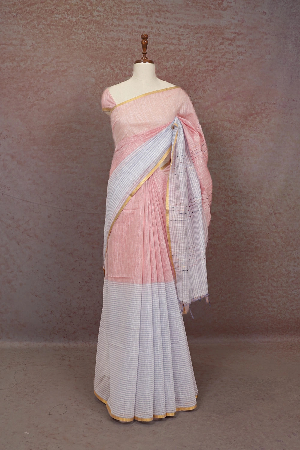 Pink And White Cotton Saree