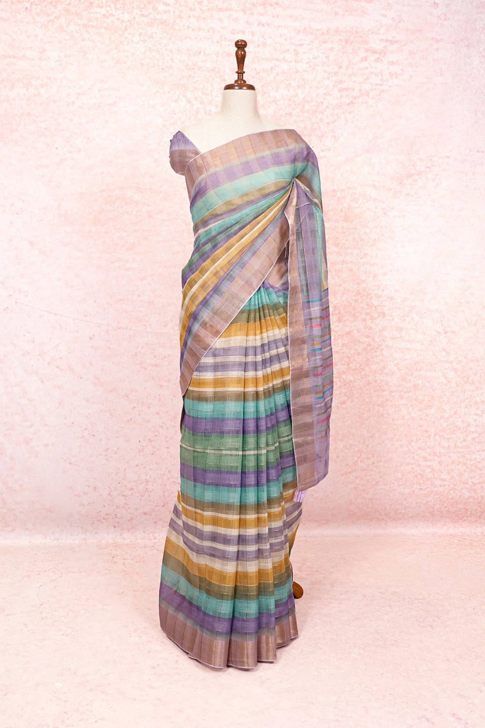 Multi Colors Semi Jute Saree