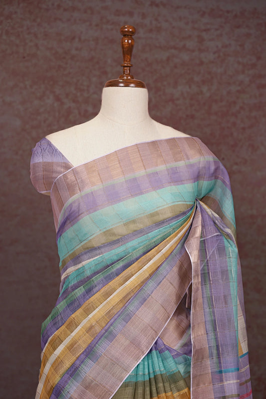 Multi Colors Semi Jute Saree