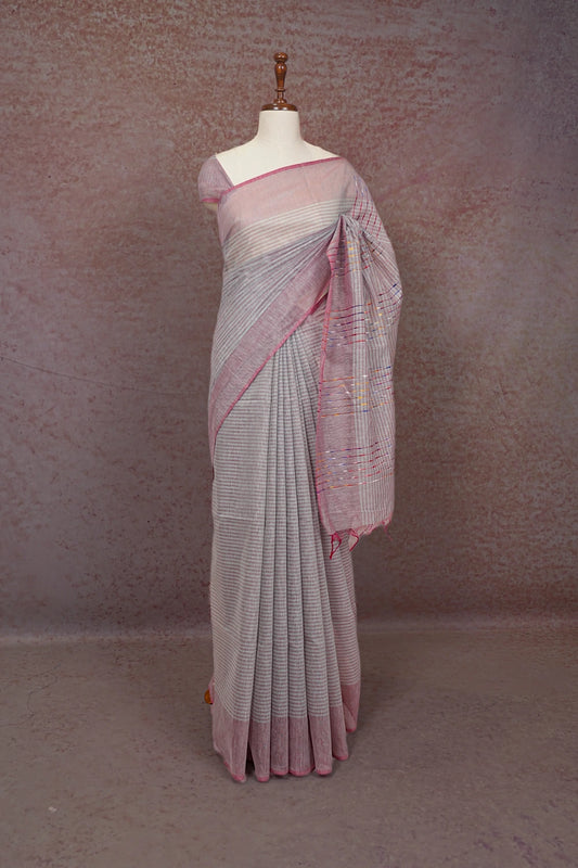 Grey Semi Jute Saree