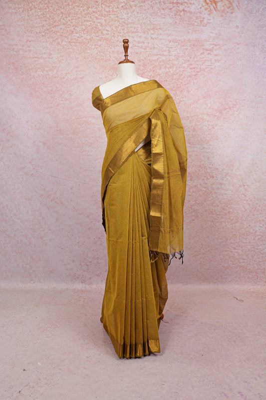 Mustard Yellow Cotton Saree - Seematti