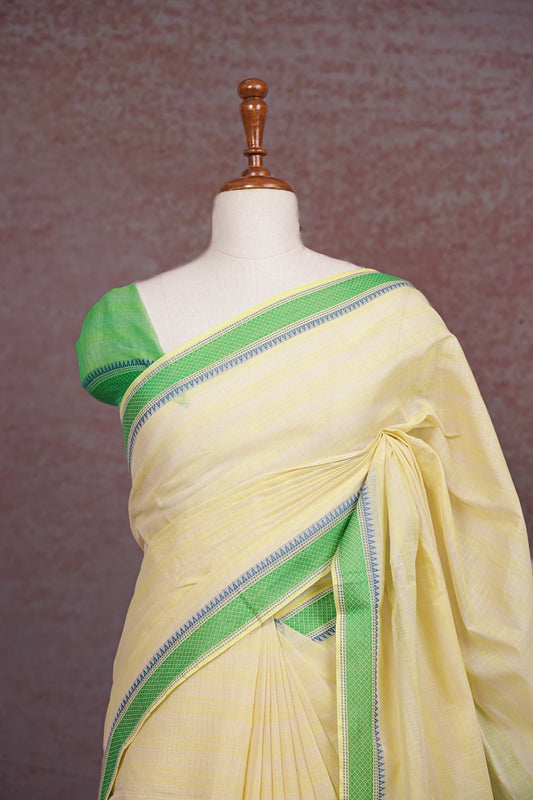 Lemon Yellow Cotton Saree