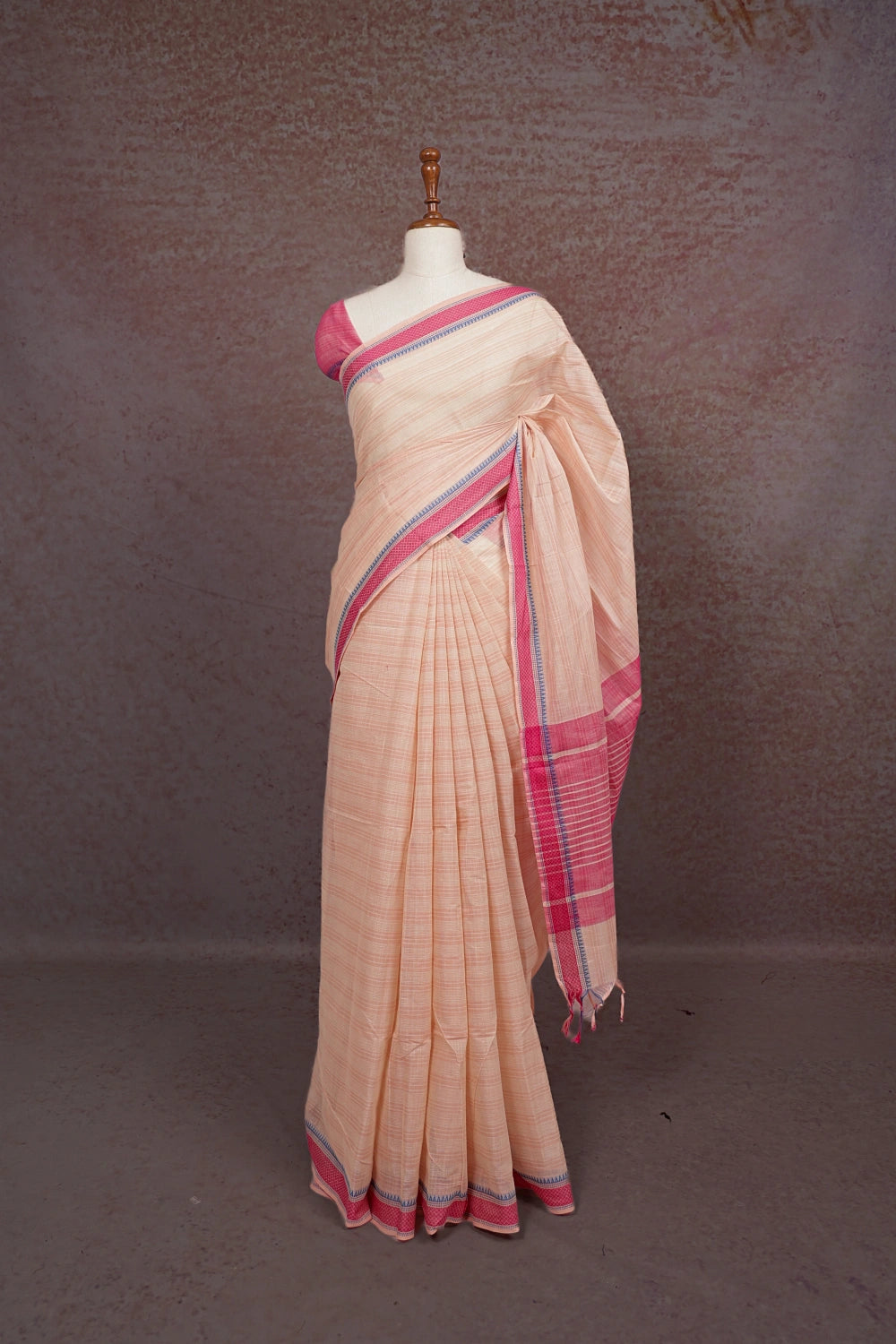 Peach Cotton Saree