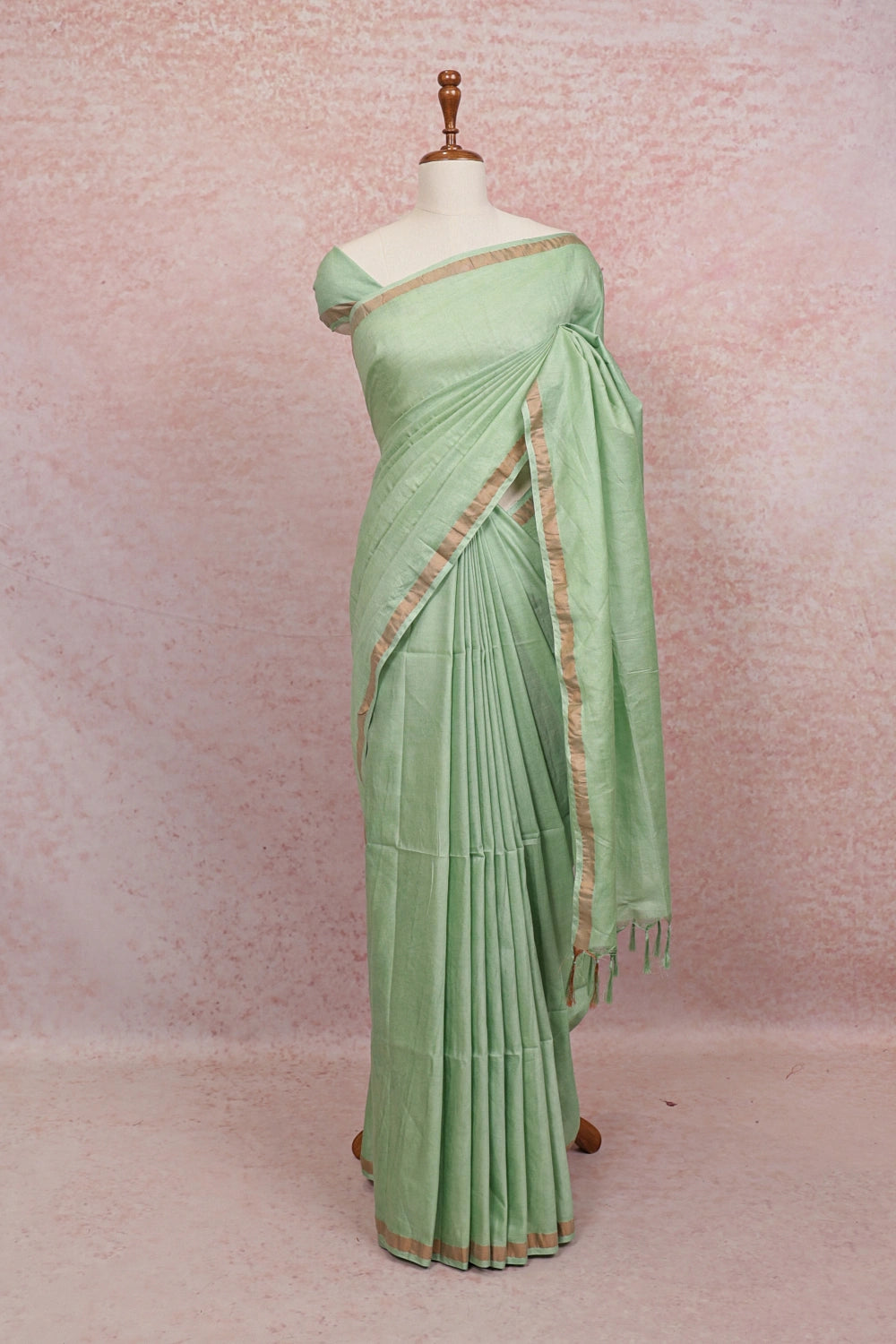 Pista Green Semi Tussar  Saree