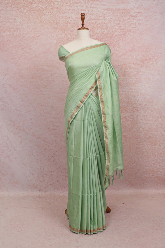 Pista Green Semi Tussar  Saree