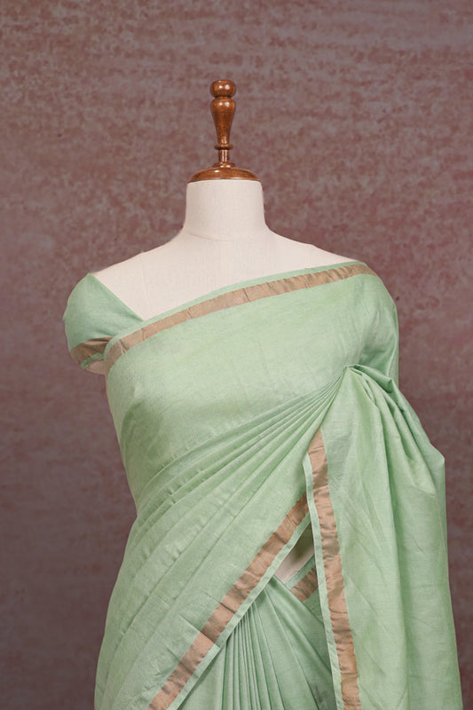 Pista Green Semi Tussar  Saree