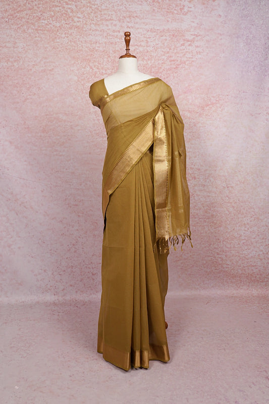 Olive Green Cotton Saree - Seematti