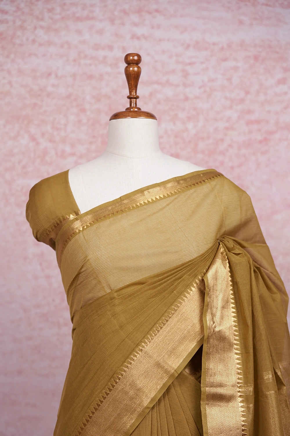 Olive Green Cotton Saree - Seematti