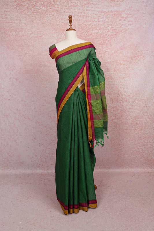 Green Cotton Saree - Seematti