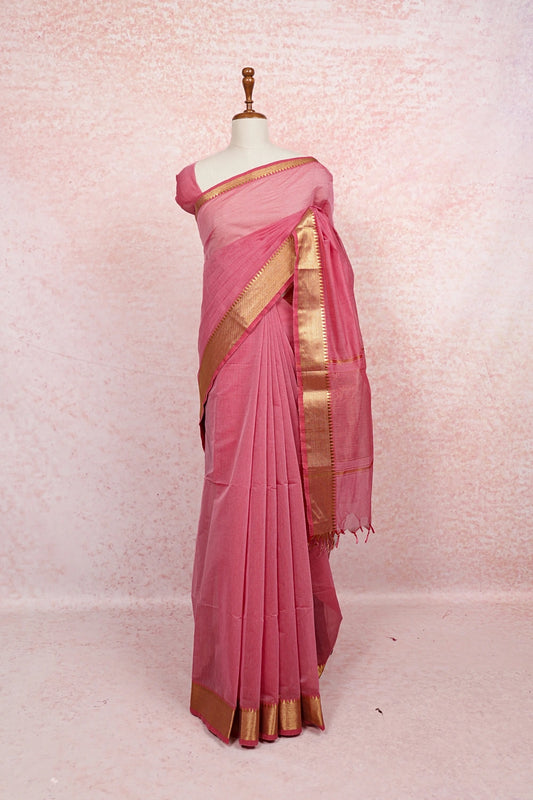 Pink Cotton Silk Saree - Seematti