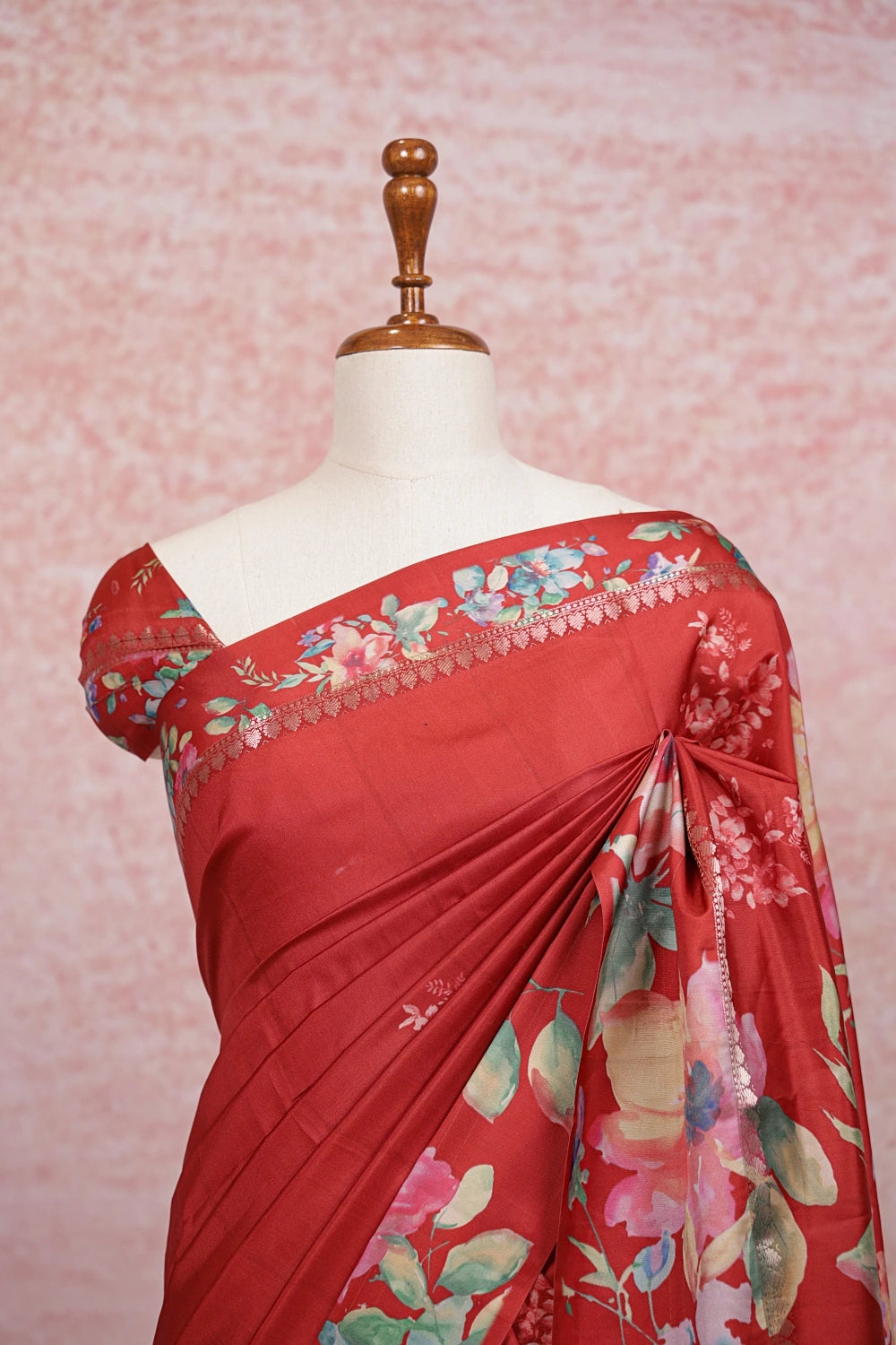 Brick Red Satin Banarasi Saree
