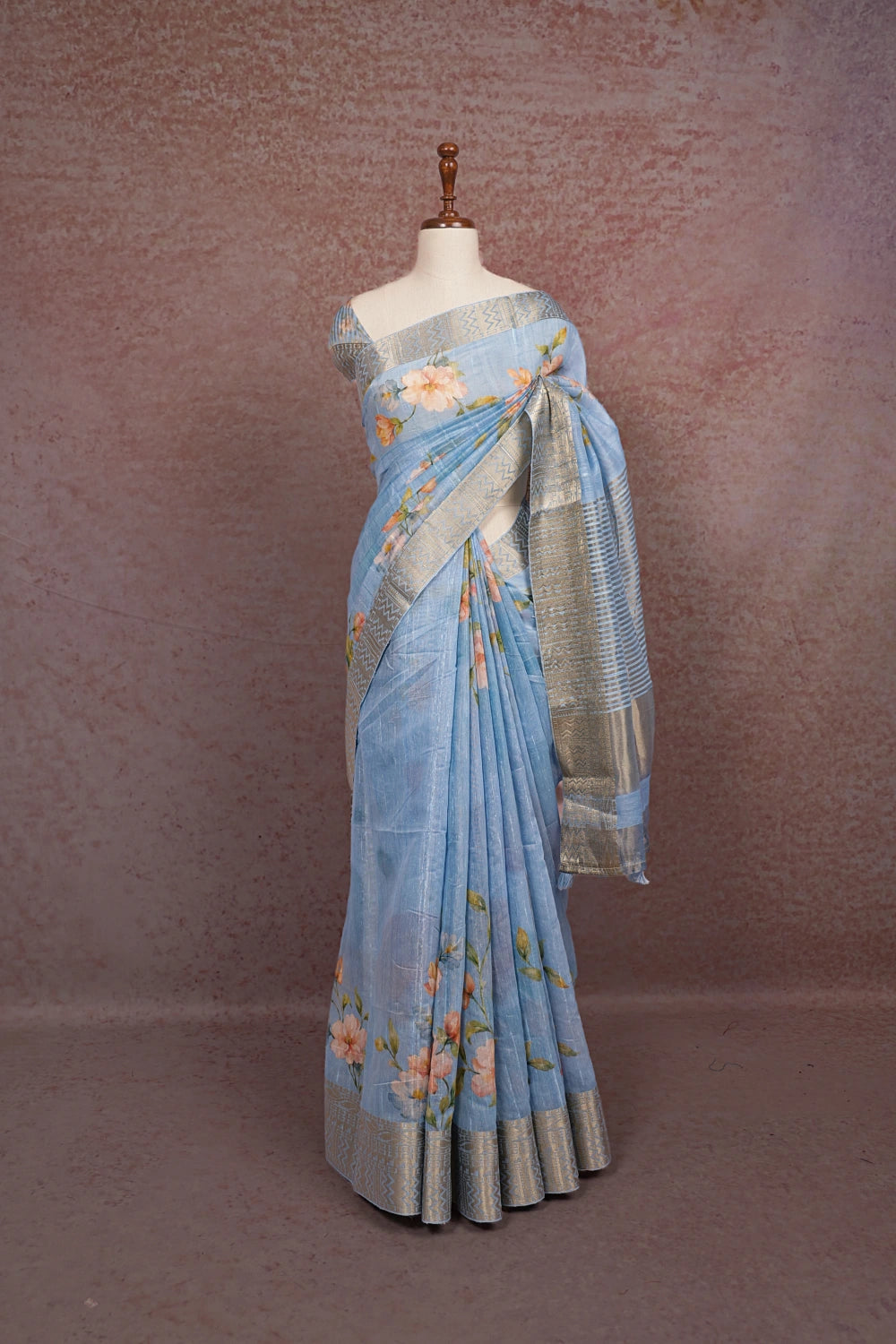 Sky Blue Semi Jute Saree