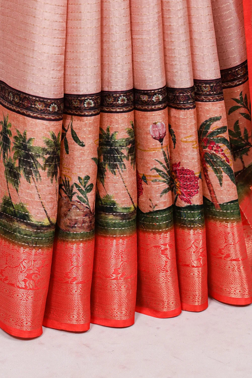 Peach Semi Banarasi Saree