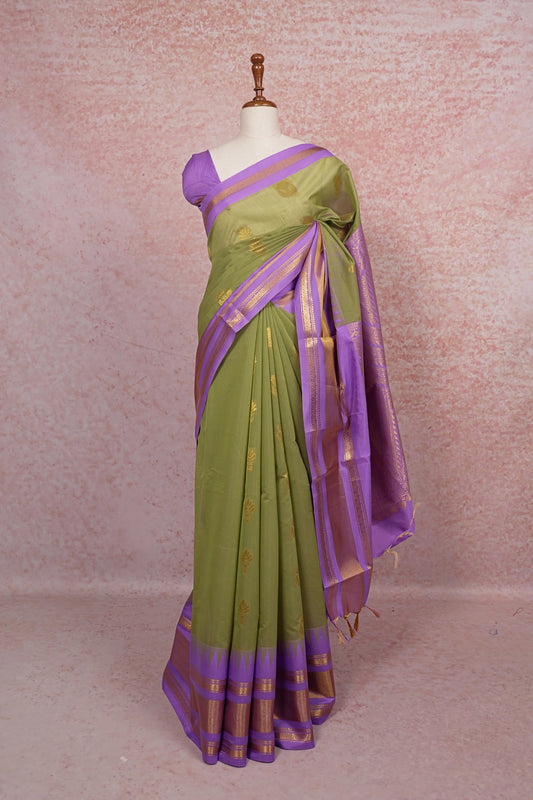Light Olive Green Semi Organza Saree