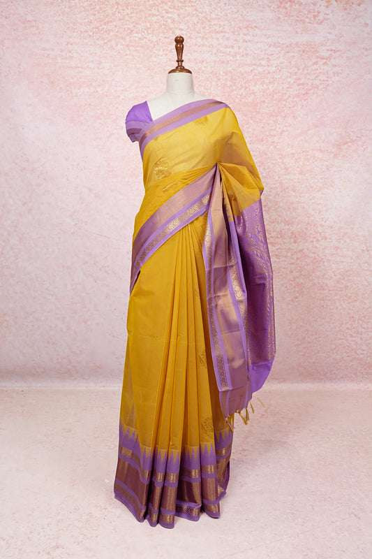 Yellow Cotton Silk Saree