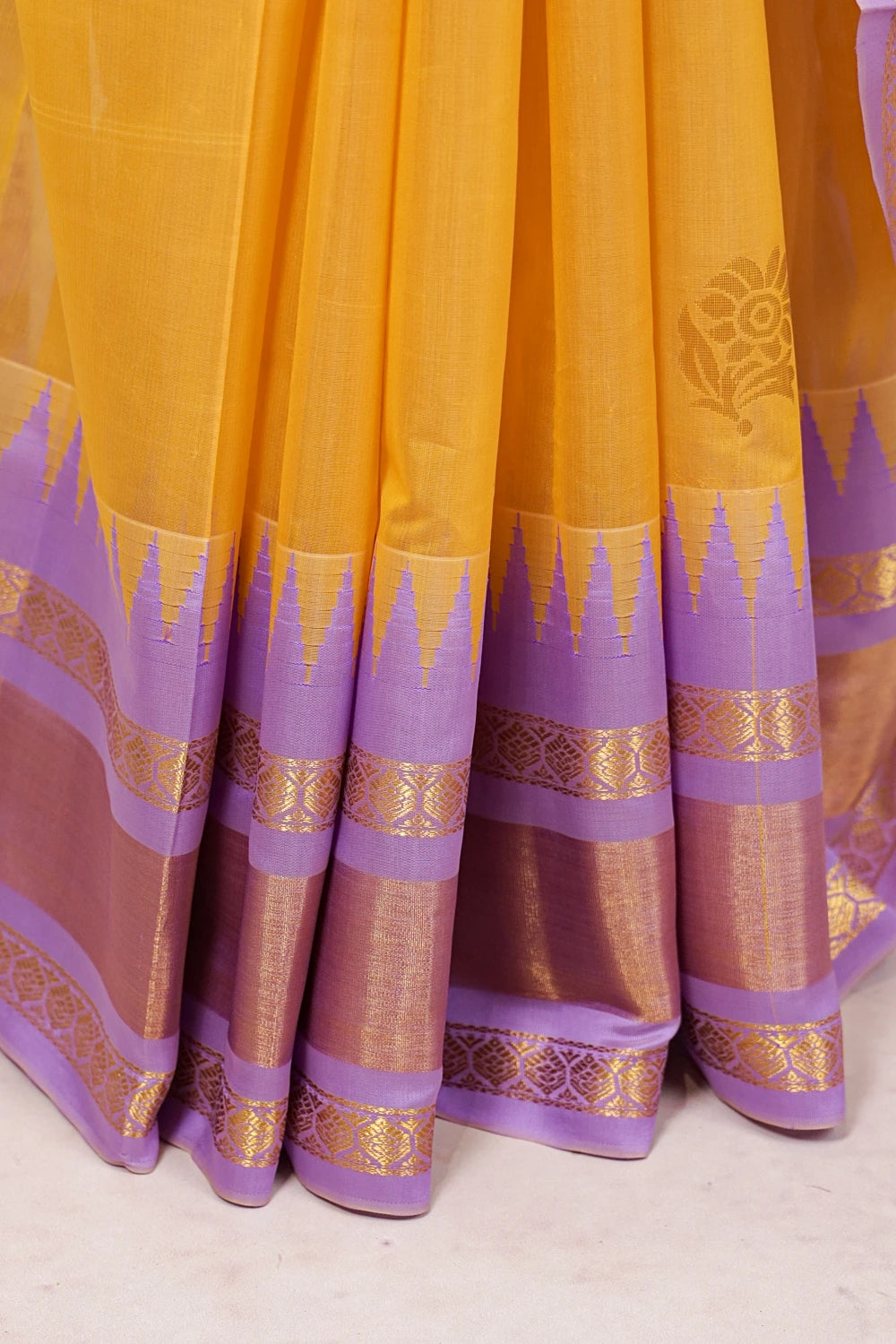 Yellow Cotton Silk Saree