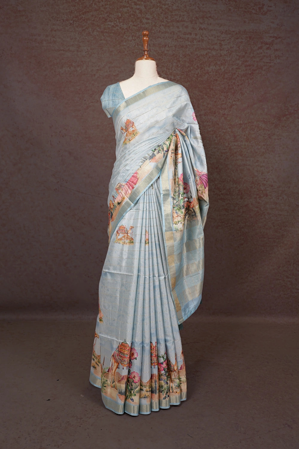 Sky Blue Semi Silk Saree