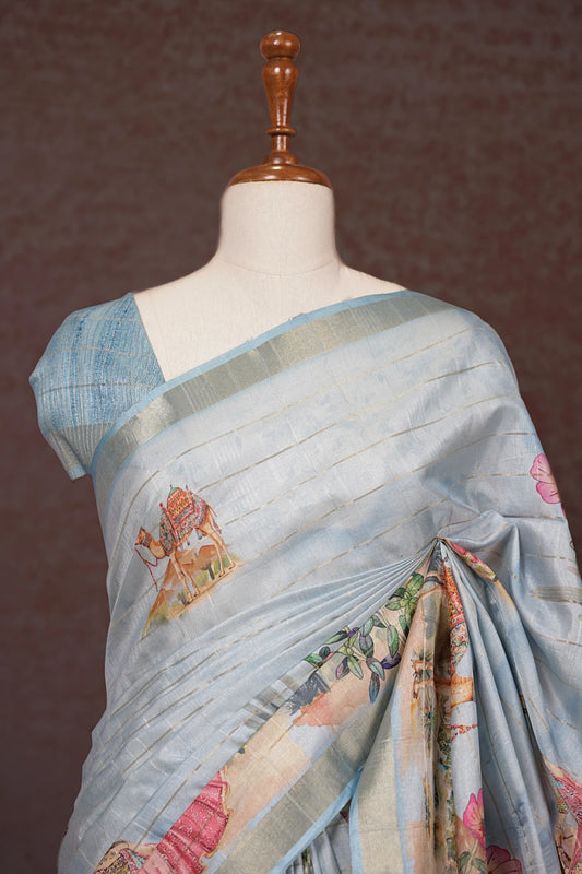 Sky Blue Semi Silk Saree