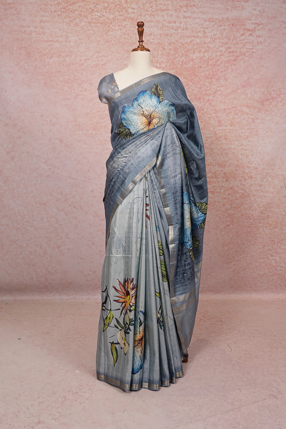 Sky Blue Semi Silk Saree