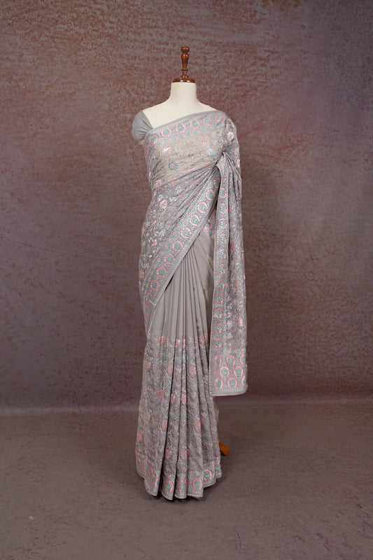 Ash Semi Organza Saree