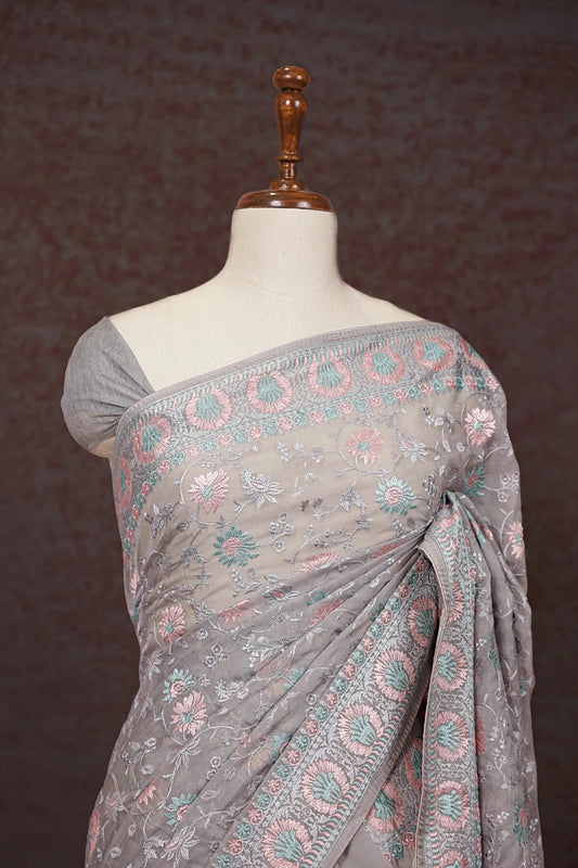 Ash Semi Organza Saree