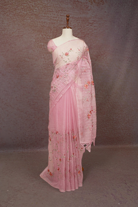 Pink Semi Organza Saree