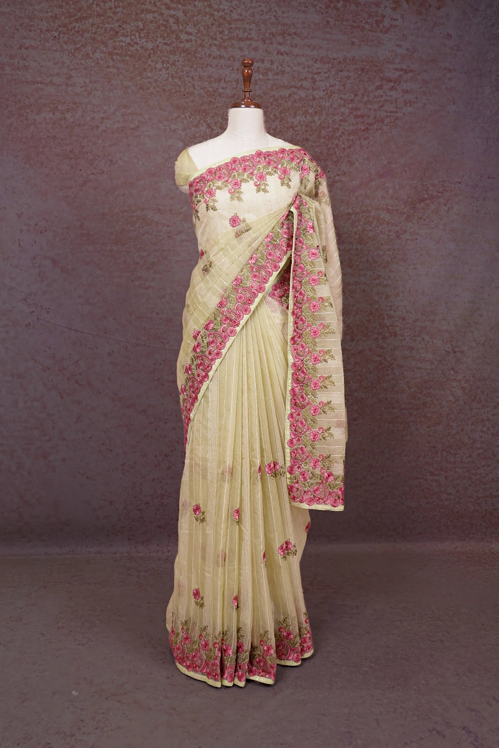 Pista Green Semi Organza Saree