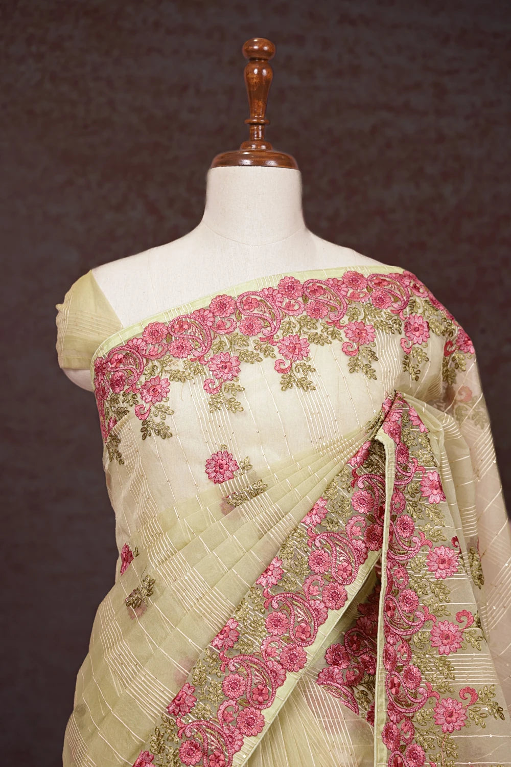 Pista Green Semi Organza Saree