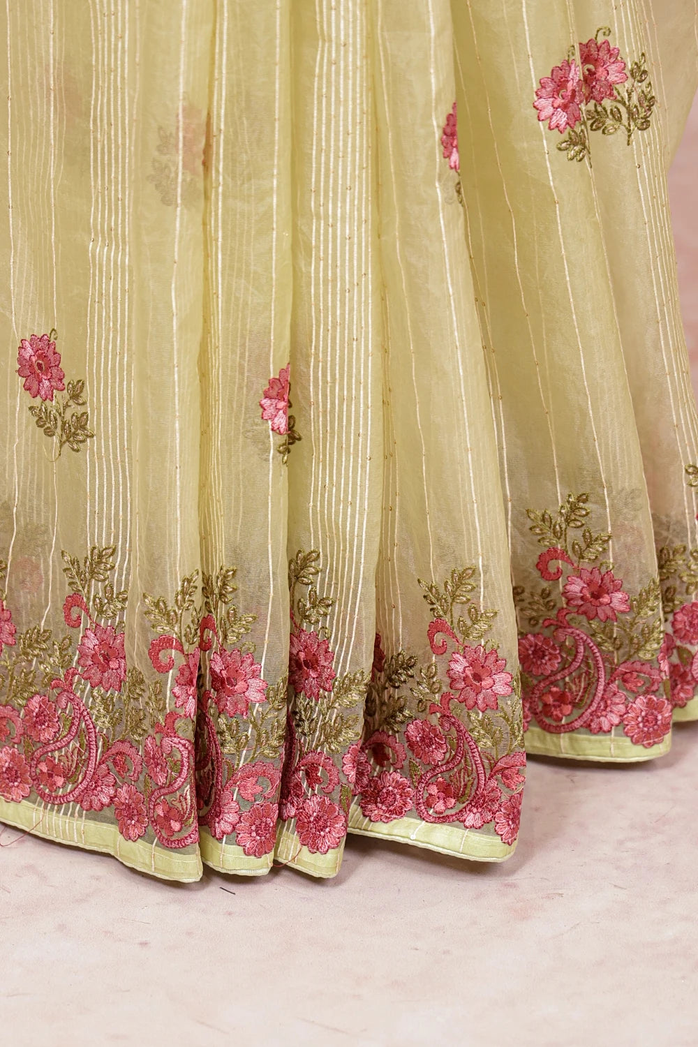 Pista Green Semi Organza Saree