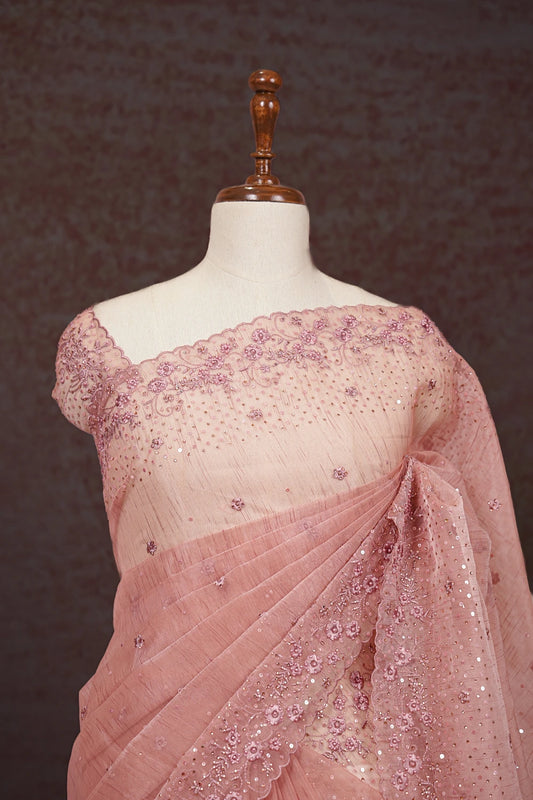 Peach Semi Organza Saree