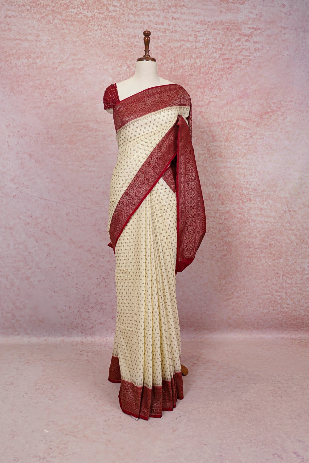 Off White Semi Banarasi Saree