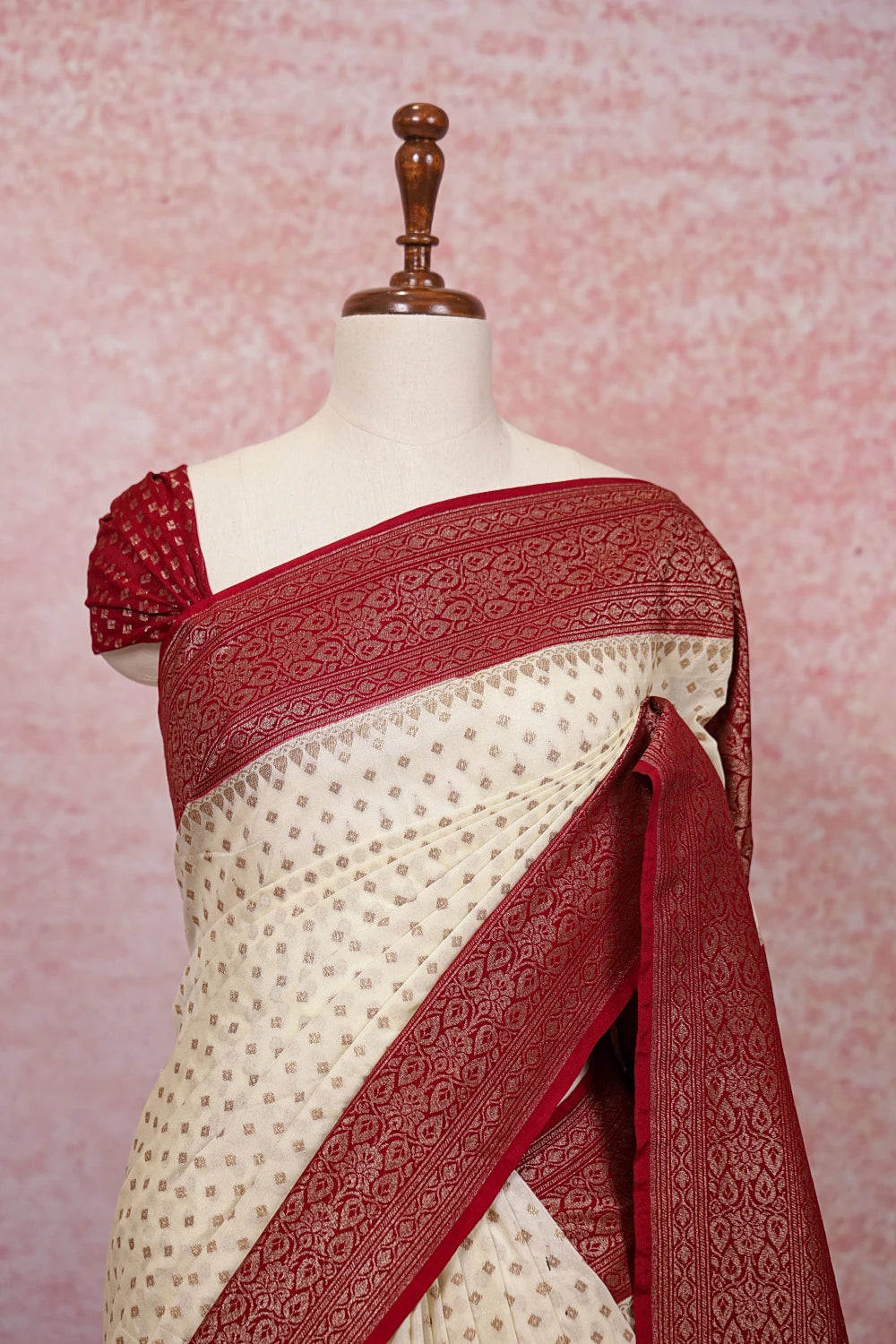 Off White Semi Banarasi Saree