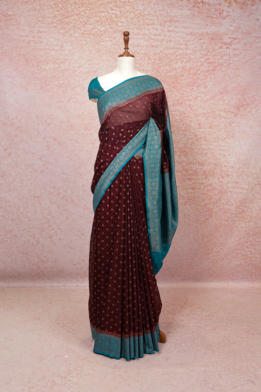 Coffee Brown Semi Banarasi Saree