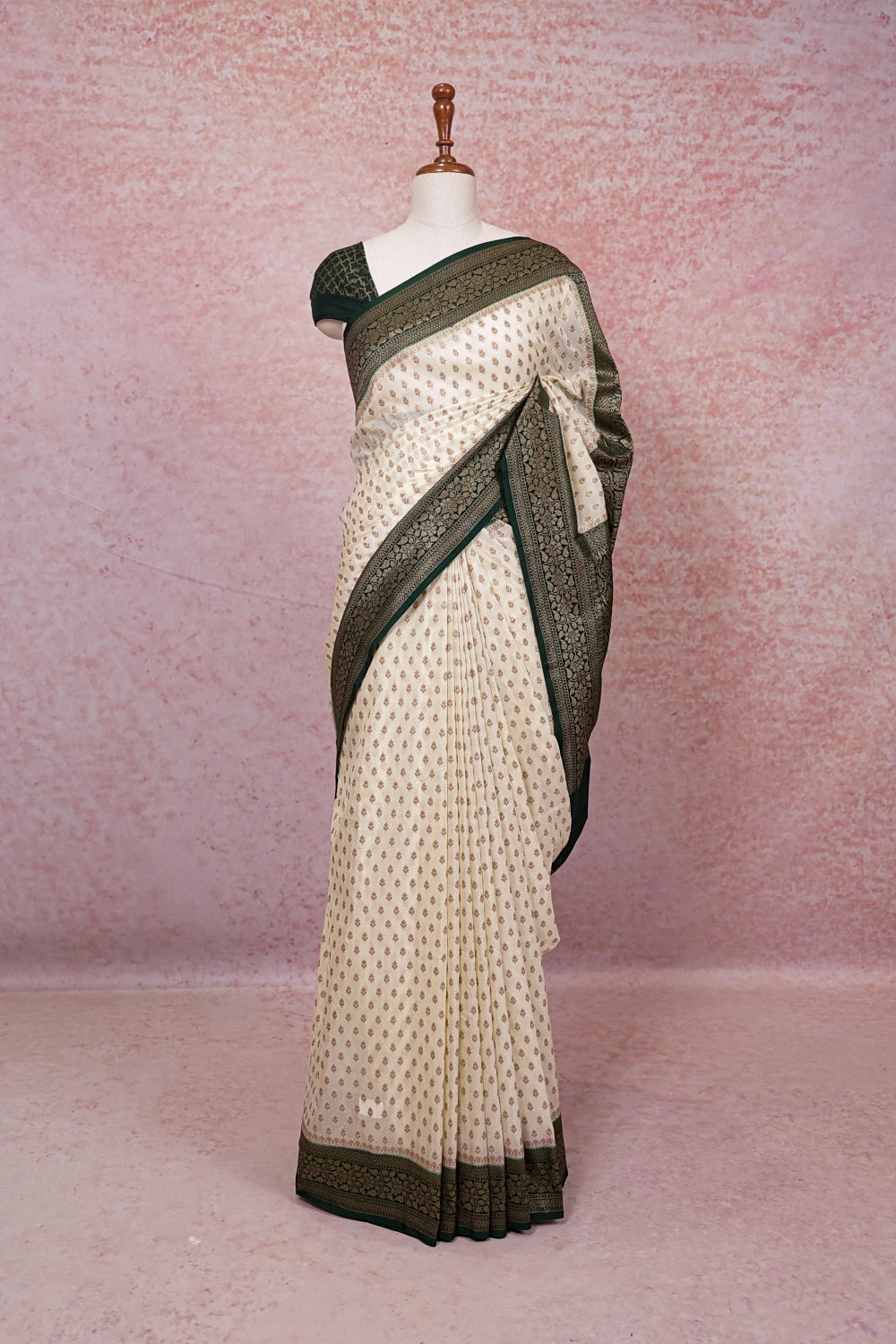Cream Semi Banarasi Saree