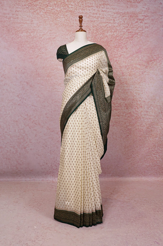 Cream Semi Banarasi Saree